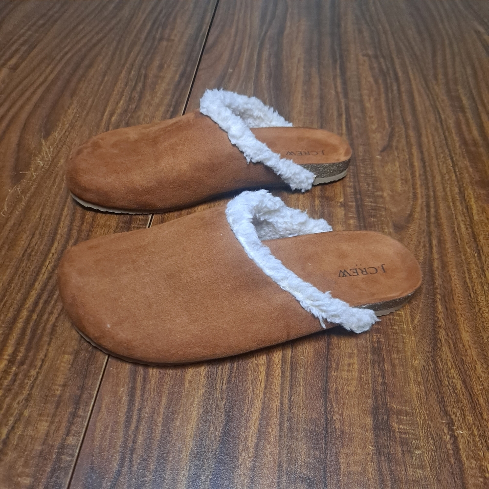 J. Crew Brown Clog Suede Shearling-Trim Slippers